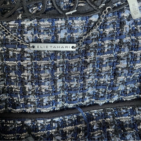 Elie Tahari Blue Twill Midi Coat - Picture 4 of 6